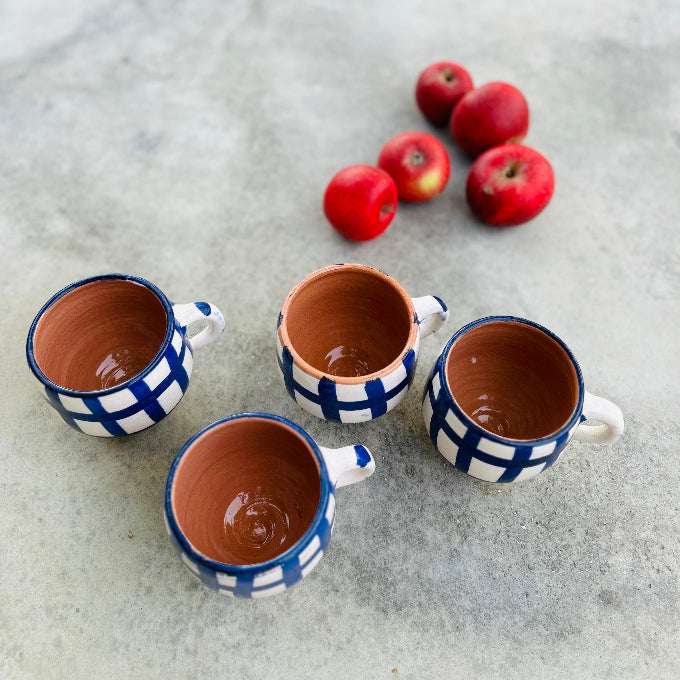 Keramik-mugg rutig blå