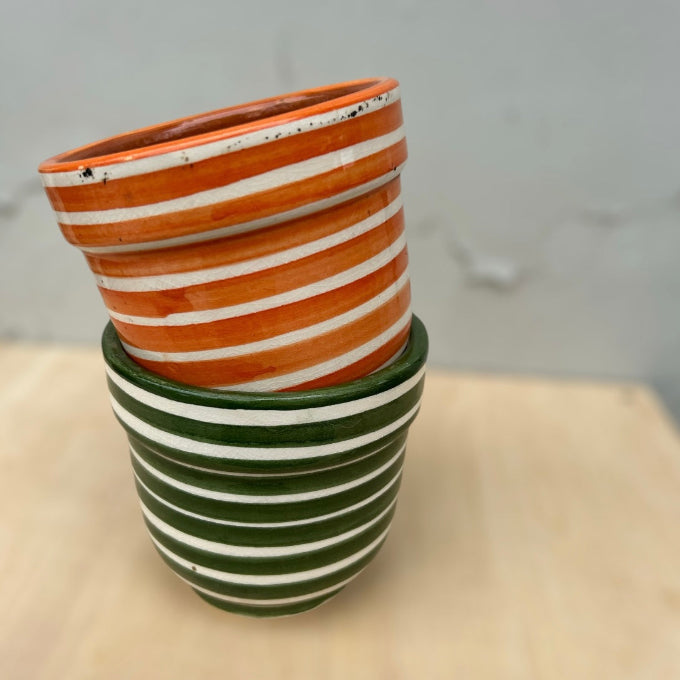 Randiga keramikkrukor från Marocko - orange eller grön 