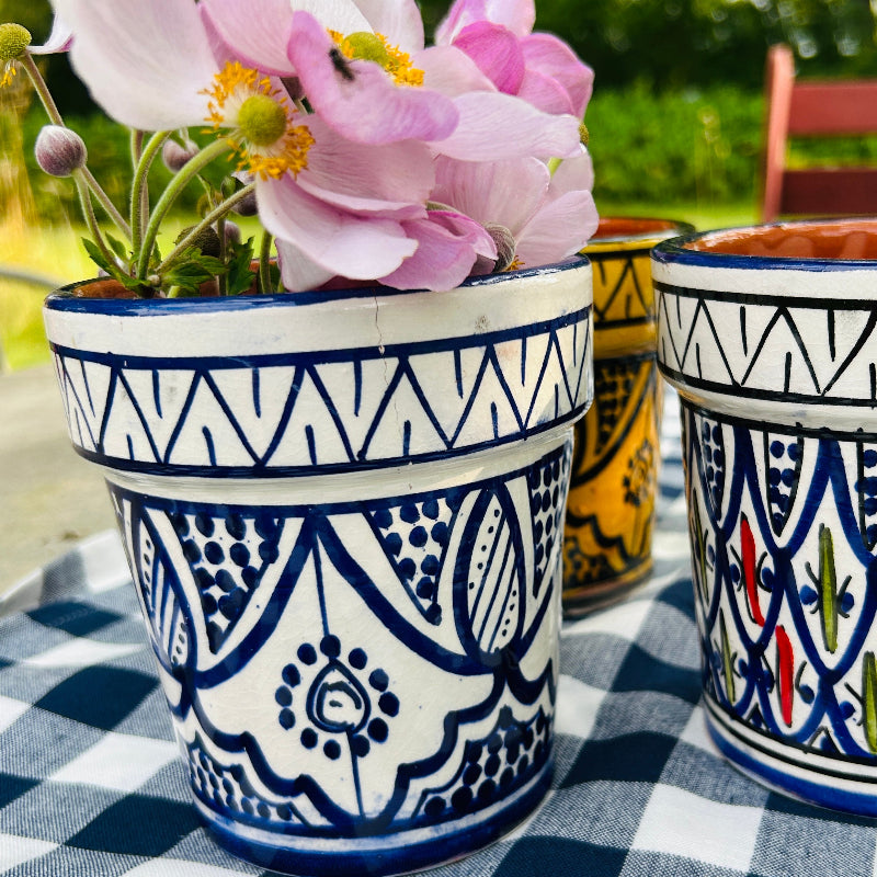 Marockansk handgjord kruka - blå och vit