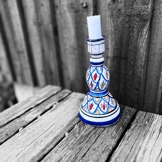 Marockansk ljusstake blå och röd 
